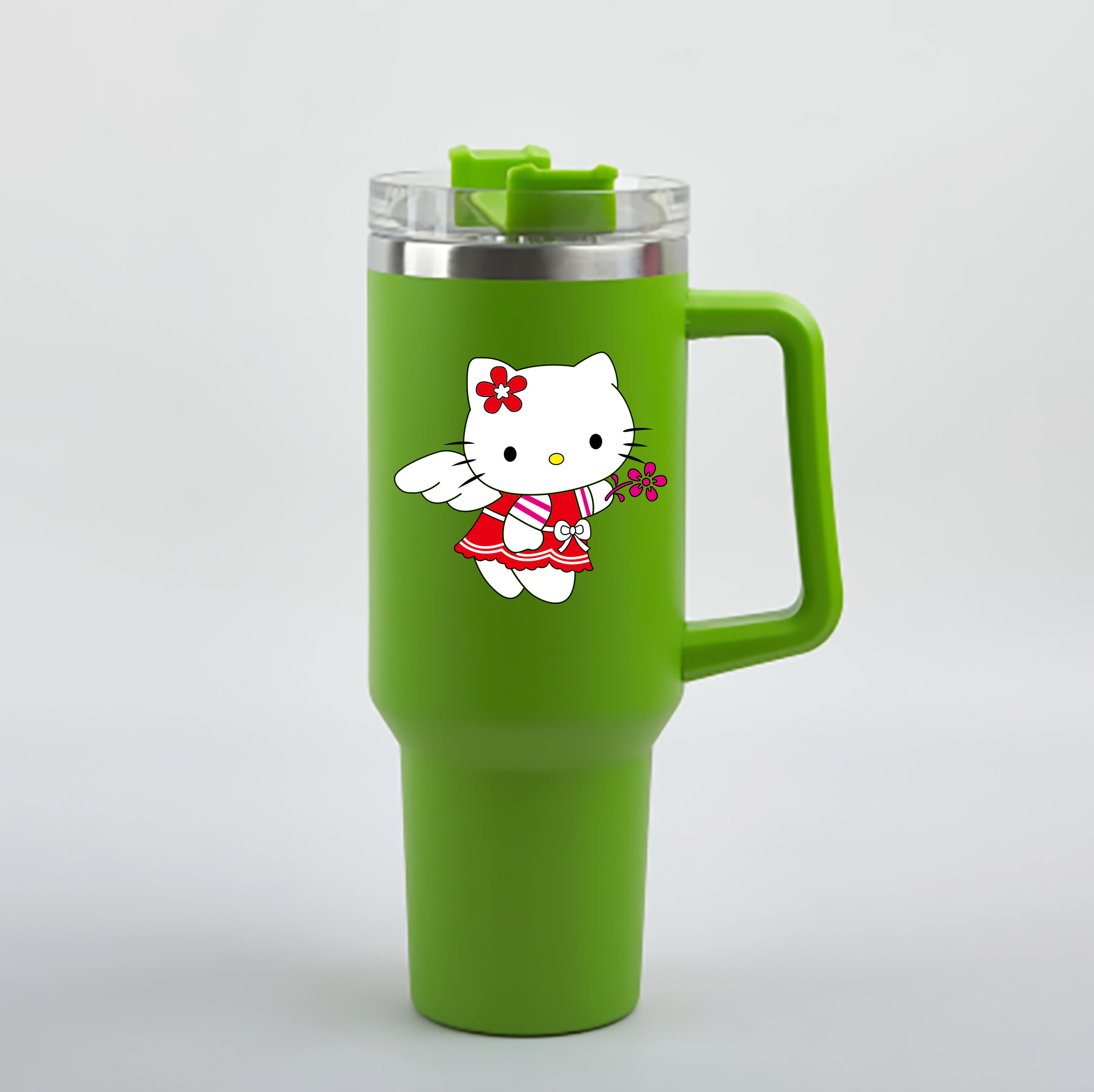 （画像用） Hello Kitty ハローキティ 1200mL車用タンブラー - クリスタルステッカー（プラスチックストロー付き）
